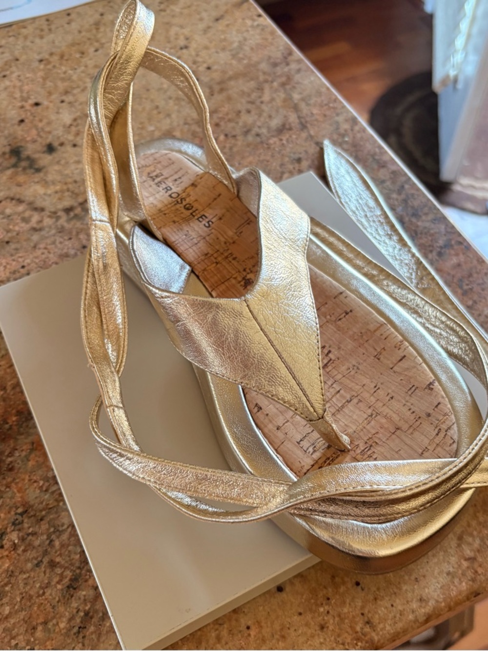 AEROSOLES Metallic Gold Wrap Thong Sandals